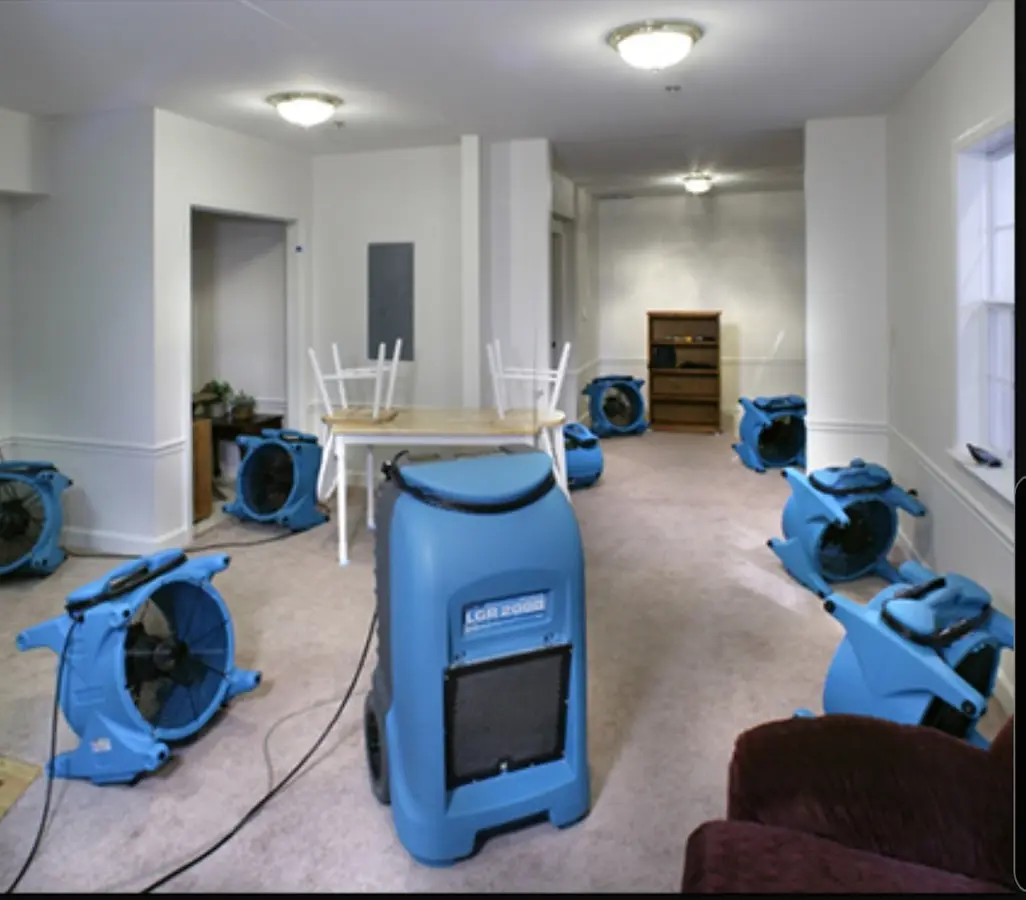 Air movers and dehumidifier setup for Water Damage Restoration in Granite City